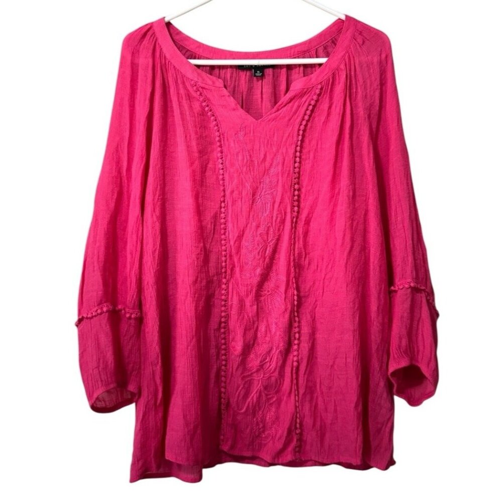 Zac & Rachel Women Popover Tunic Top Sz‎ XL Pink Long Sleeve Lightweight Artsy